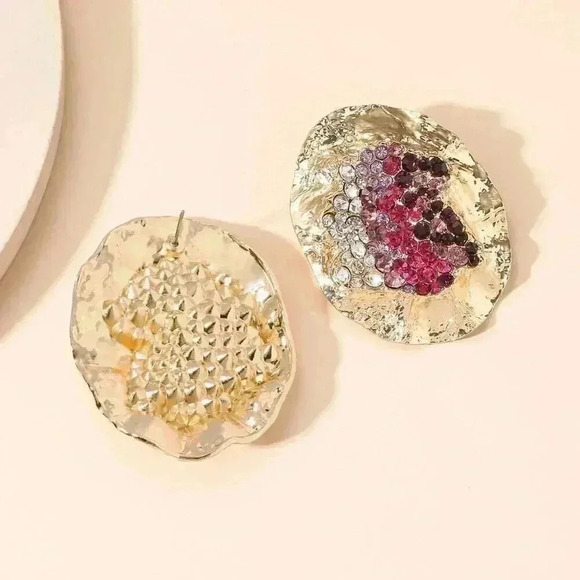 Multicolor Women's Random Color Rhinestone Decor Textured Stud Earring - Picture 3 of 7